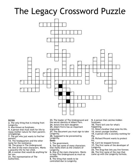 legacies crossword clue
